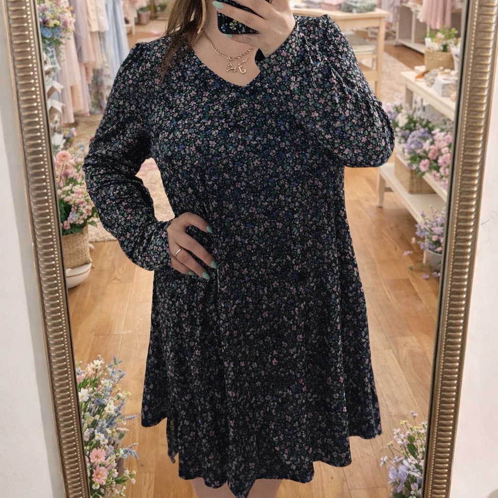 Wild Fable Black Floral Long Sleeve Mini Dress
